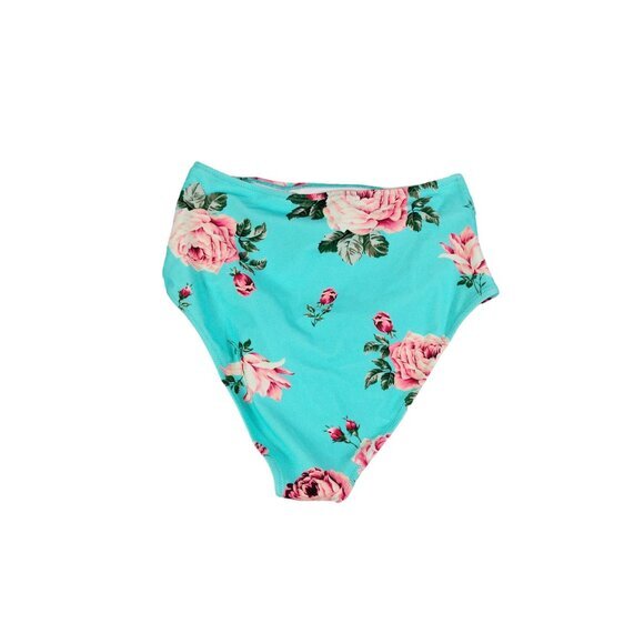 CUPSHE Floral High Rise Swim Bottoms Womens SZ M Roses Light‎ Blue Beach NEW - Picture 3 of 11